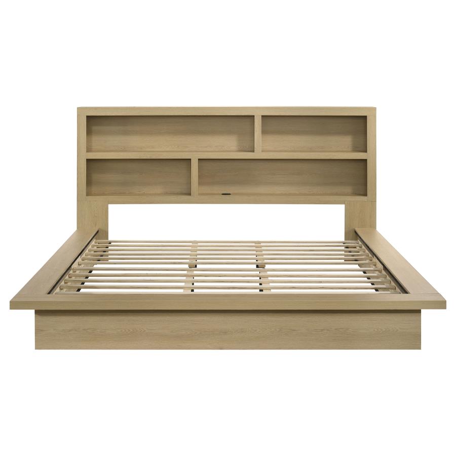 Hendricks Eastern King Bookcase Headboard Platform Bed Light Oak
