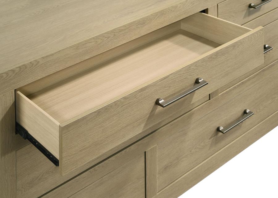 Hendricks 6-drawer Bedroom Dresser and Mirror Light Oak