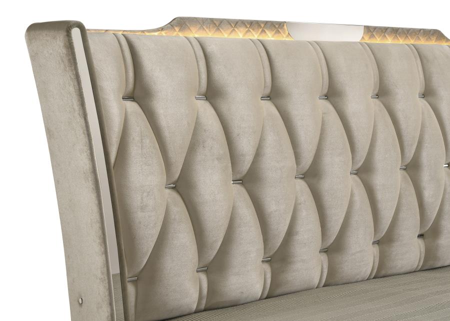 Lorient California King LED Upholstered Bed Ivory and Camel