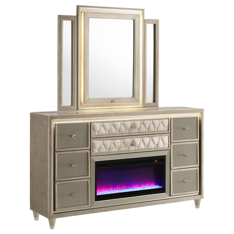 (image for) Lorient 8-drawer LED Flame Box Dresser and Mirror Ivory Camel