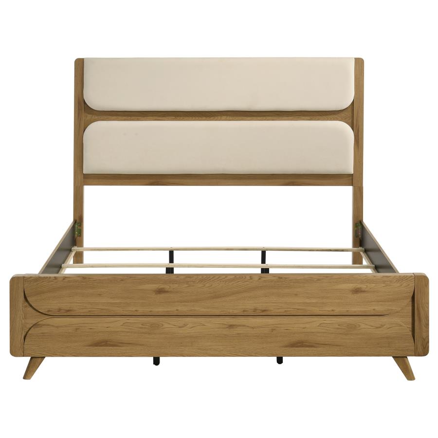 Bennett 78-inch Eastern King Upholstered Panel Bed Cream and Light Oak