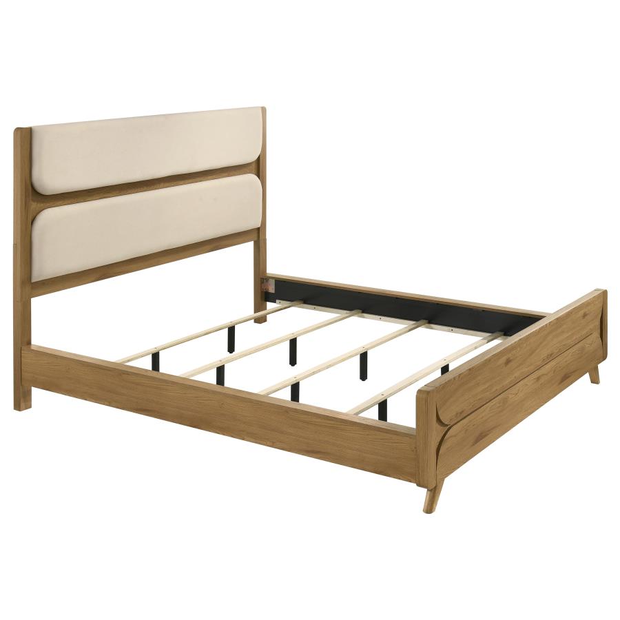 (image for) Bennett 78-inch California King Upholstered Panel Bed Cream and Light Oak