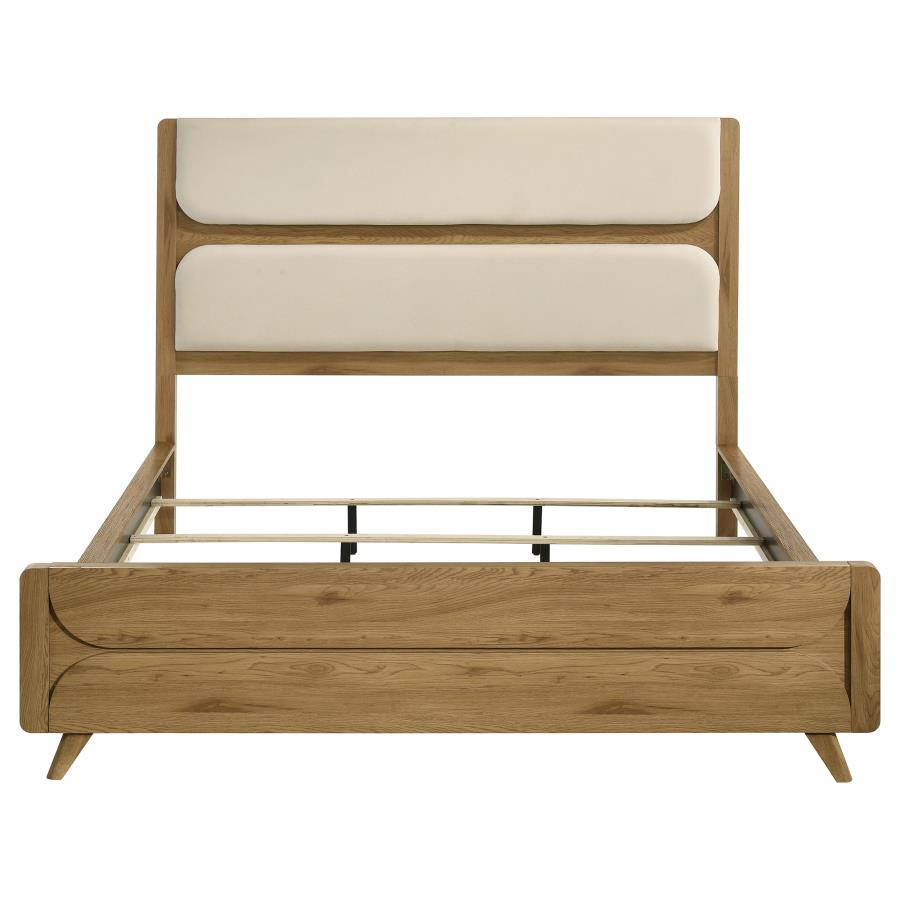 Bennett 78-inch California King Upholstered Panel Bed Cream and Light Oak