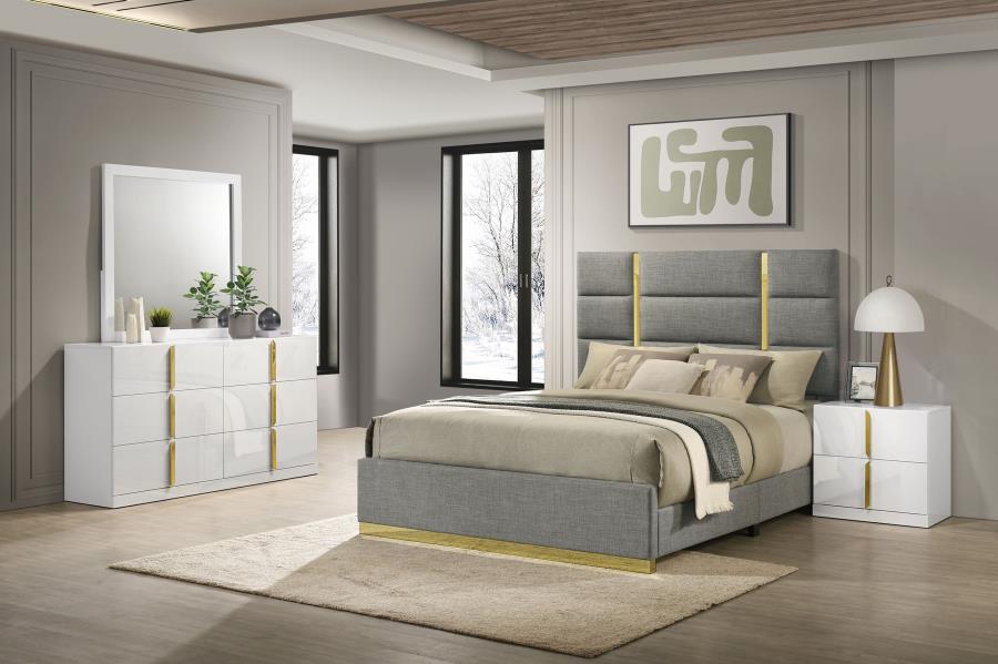 (image for) Ines 4-piece Queen Bedroom Set Grey and White High Gloss
