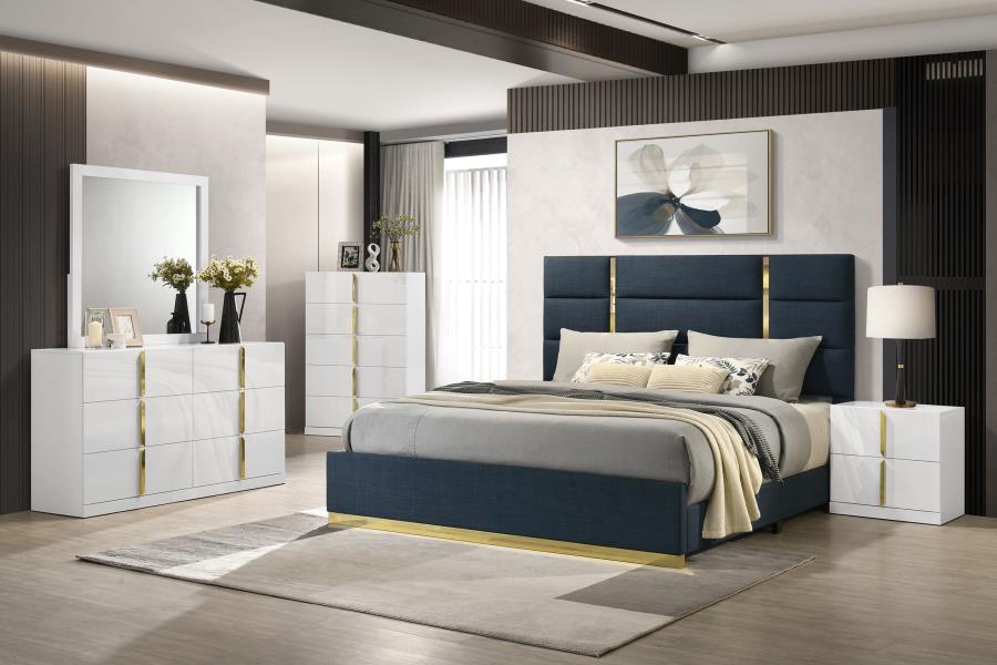(image for) Ines 5-piece Eastern King Bedroom Set Navy and White High Gloss