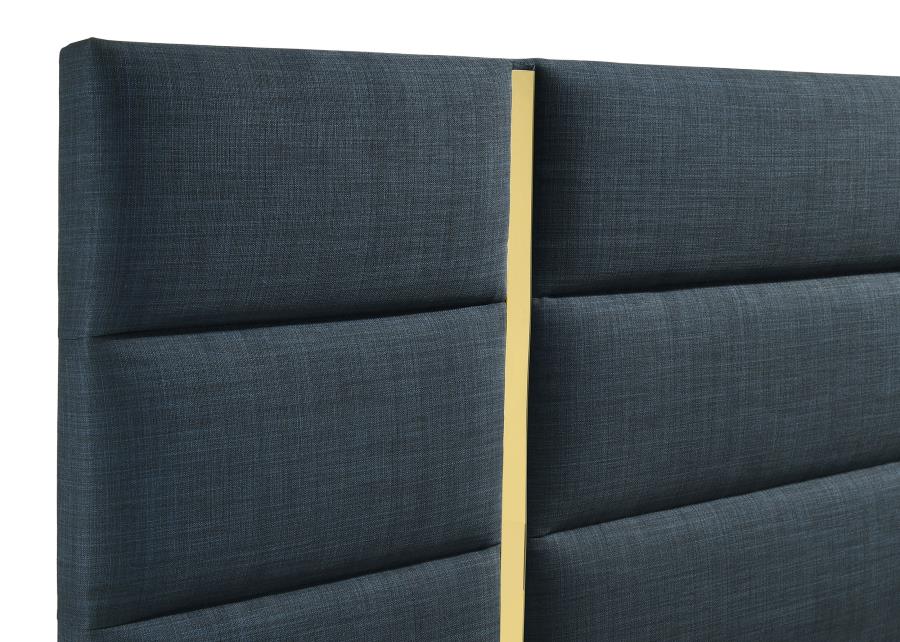 Ines 56-inch Fabric Upholstered Queen Panel Bed Navy