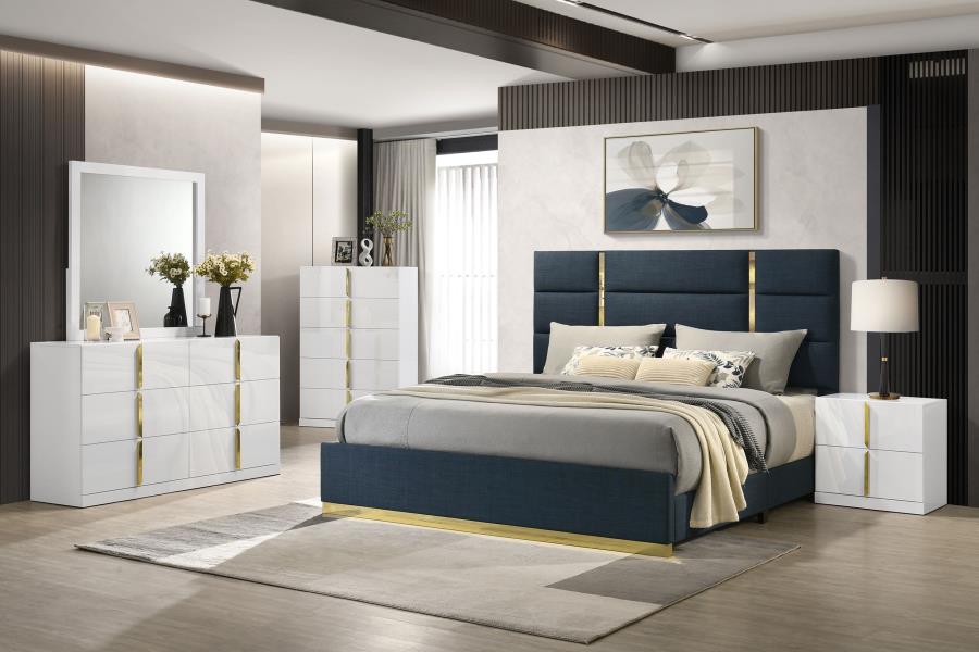 Modal Additional Images for Ines 56-inch Fabric Upholstered Queen Panel Bed Navy