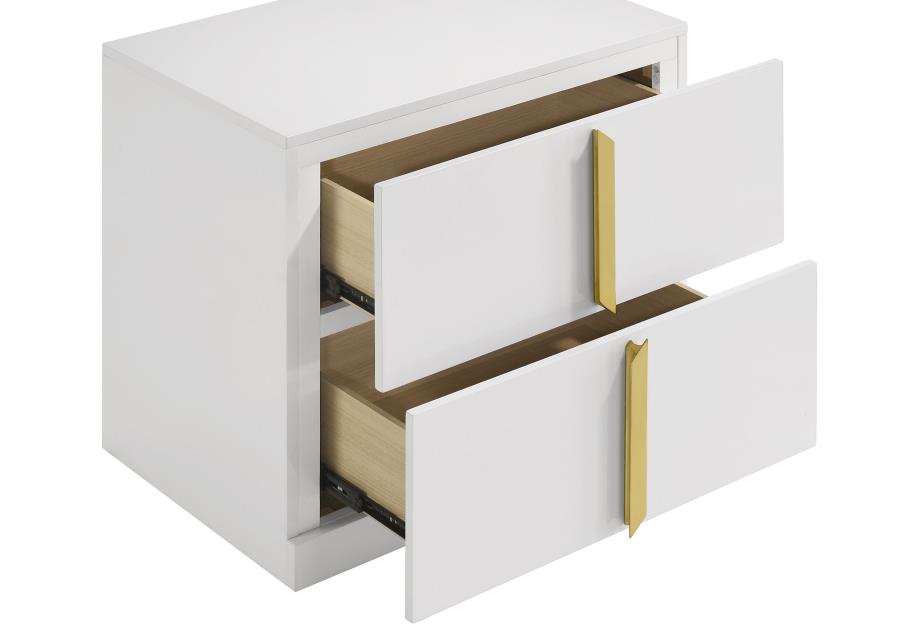 Ines 2-drawer Nightstand Bedside Table White High Gloss