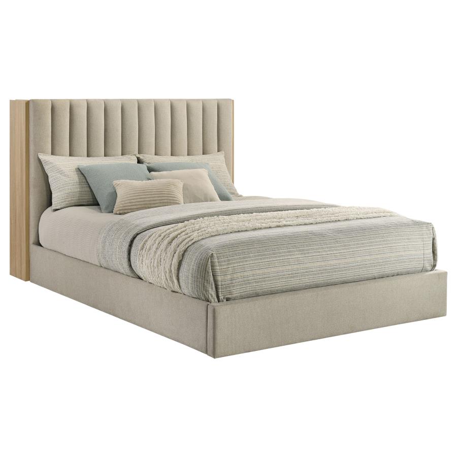 Arielle Queen Bookcase Panel Storage Bed Light Oak