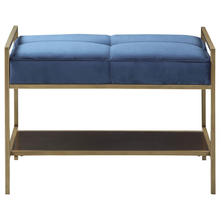 Maria Velvet Upholstered Bench with Shelf Navy Blue and Gold