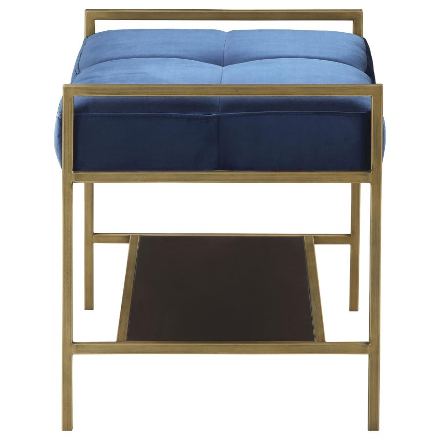 Maria Velvet Upholstered Bench with Shelf Navy Blue and Gold