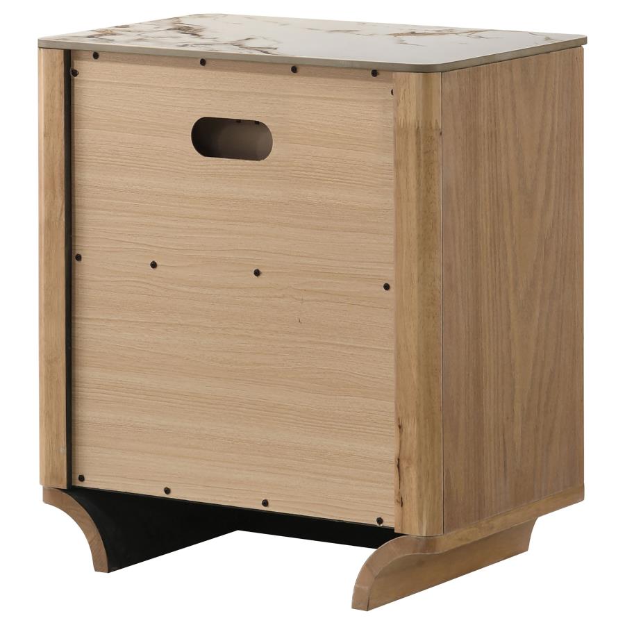 Leanne 2-drawer Sinter Stone Top Nightstand Light Oak