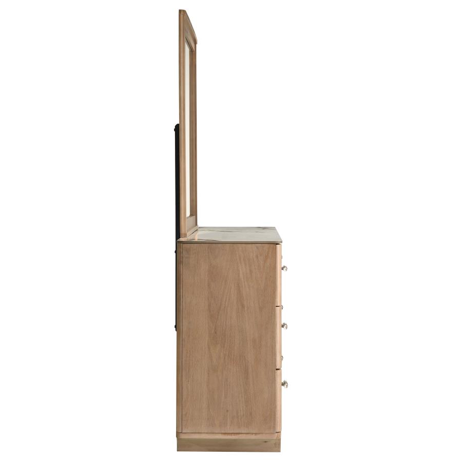 Leanne 6-drawer Sinter Stone Top Dresser and Mirror Light Oak