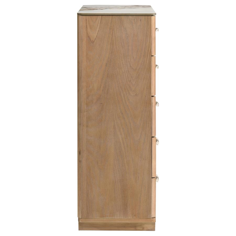 Leanne 5-drawer Sinter Stone Top Chest of Drawers Light Oak