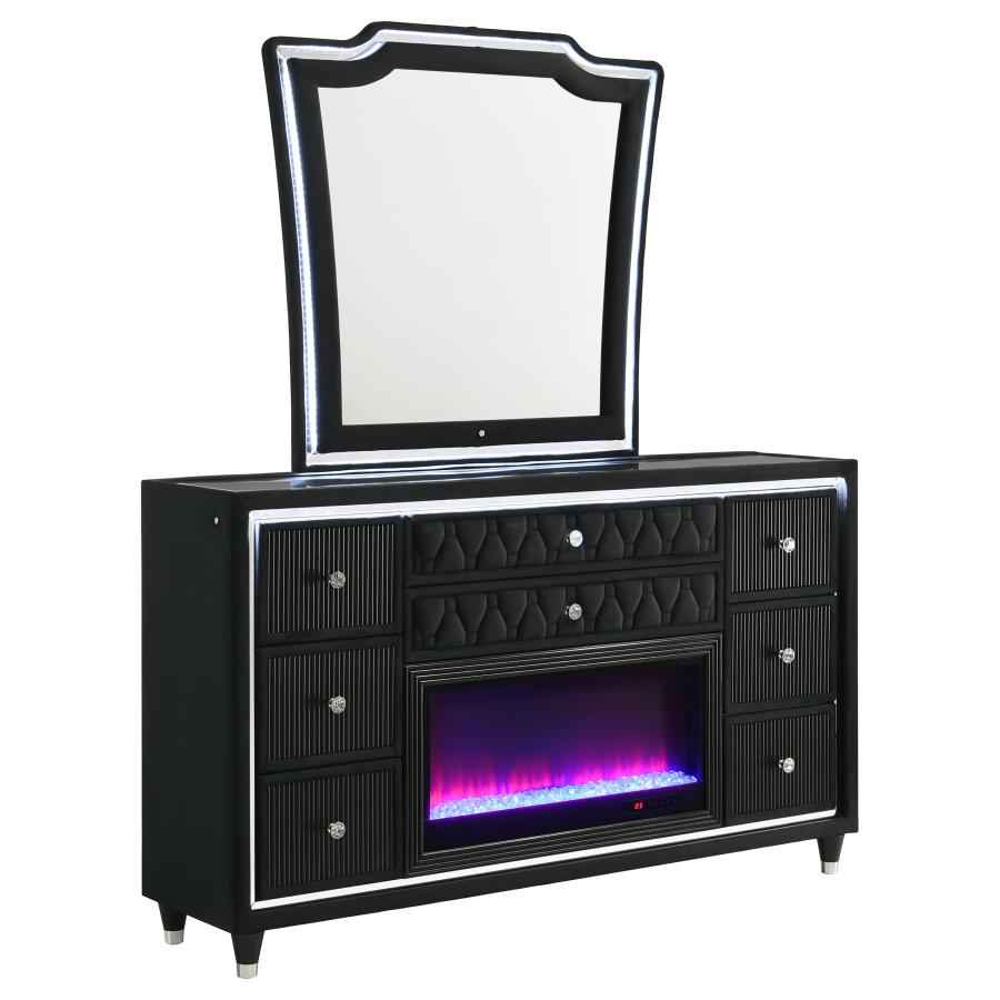 (image for) Lorient 8-drawer LED Flame Box Dresser and Mirror Black