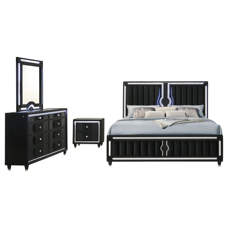Ravenne 4-piece Velvet Upholstered California King LED Bedroom Set Black