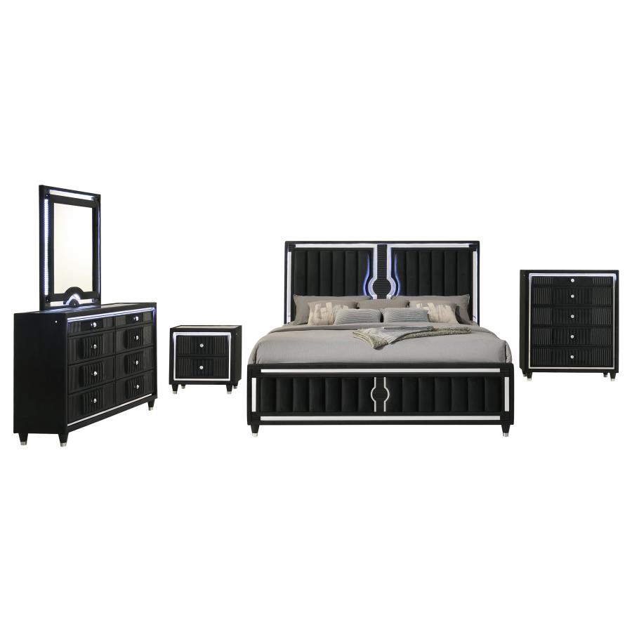 Ravenne 5-piece Velvet Upholstered California King LED Bedroom Set Black