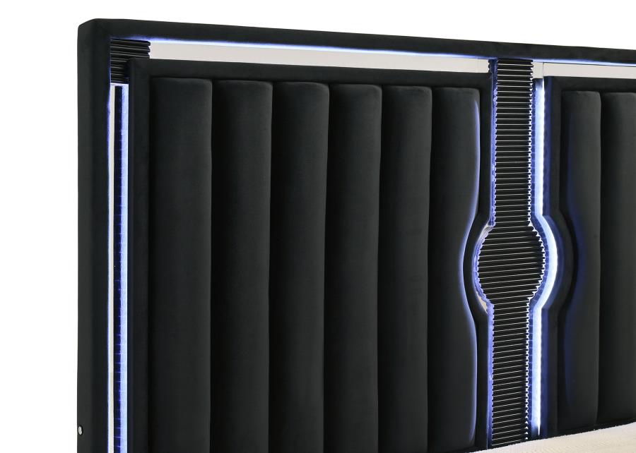 Ravenne Velvet Upholstered California King LED Panel Bed Black