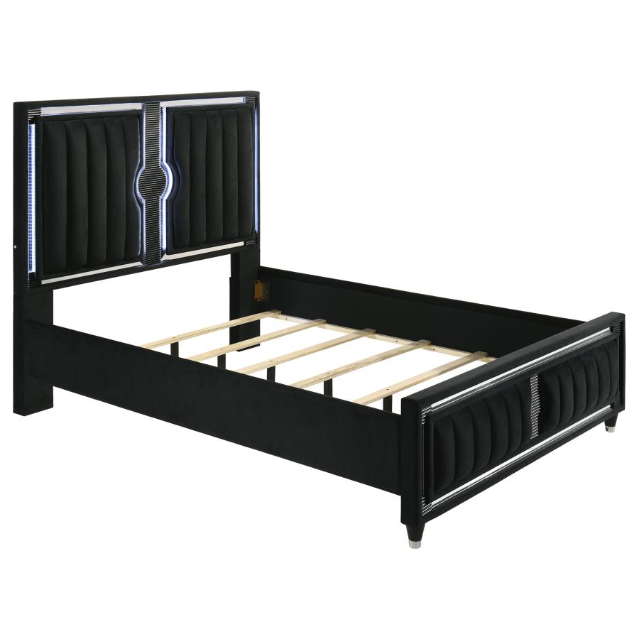 Ravenne 5-piece Velvet Upholstered Queen LED Bedroom Set Black