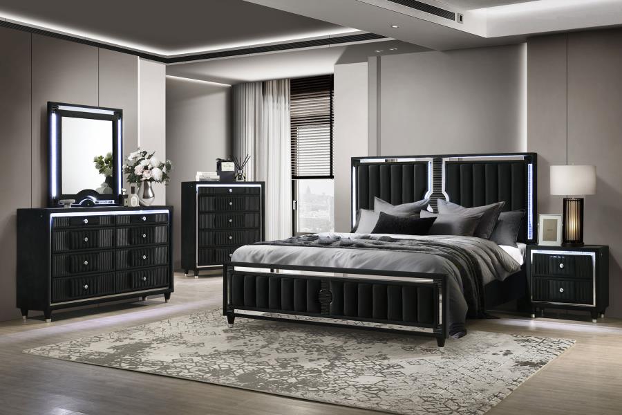Modal Additional Images for Ravenne 2-drawer Velvet Upholstered LED Nightstand with USB Black