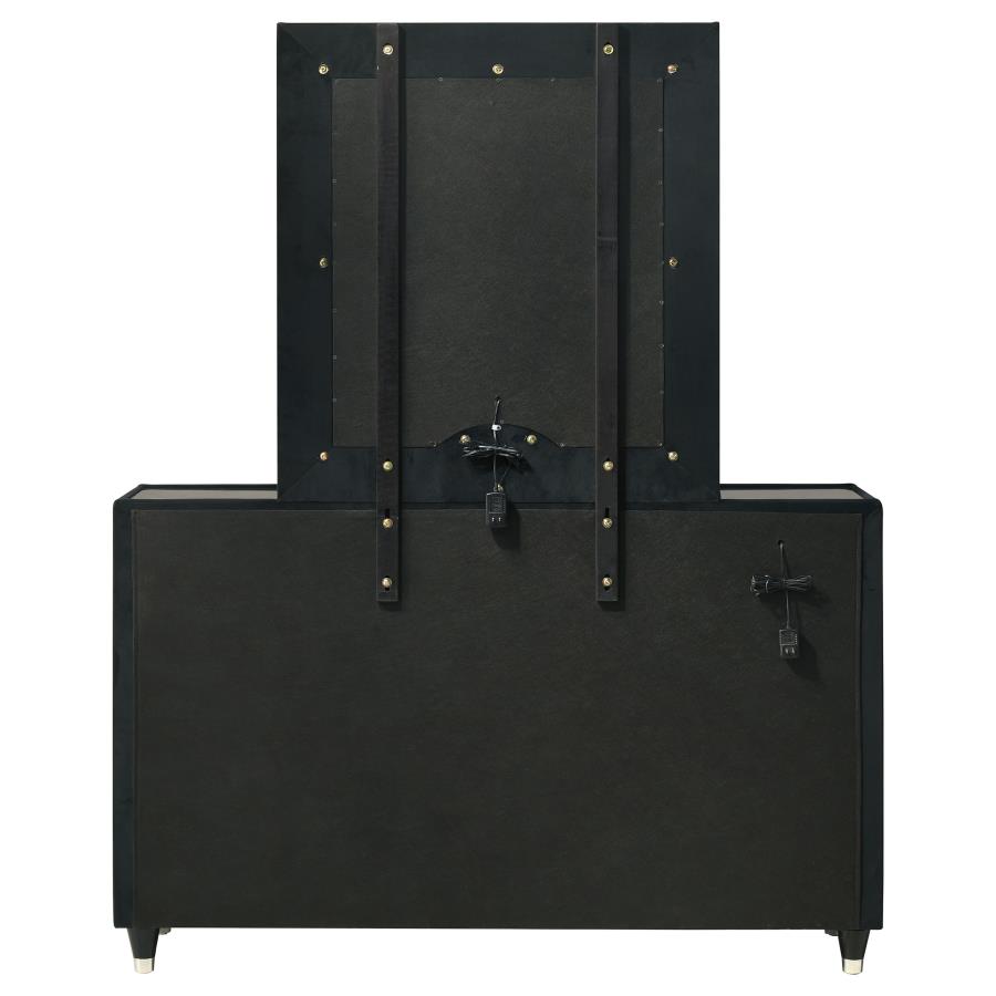 Ravenne 8-drawer Velvet Upholstered LED Dresser and Mirror Black