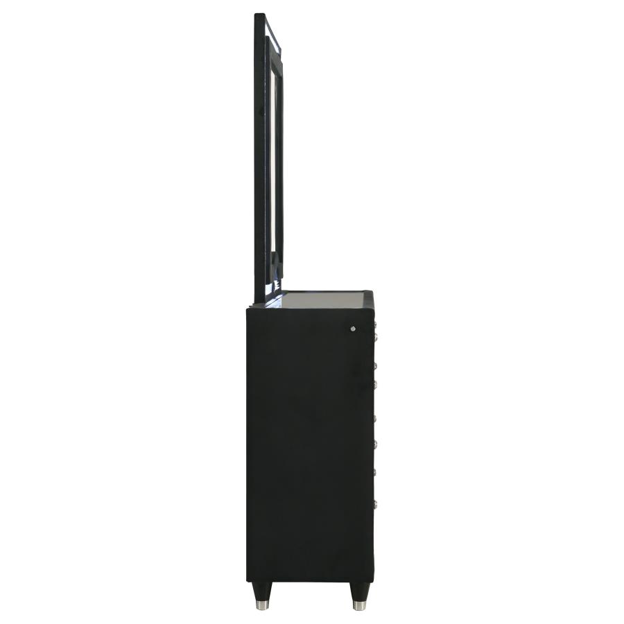 Ravenne 8-drawer Velvet Upholstered LED Dresser and Mirror Black
