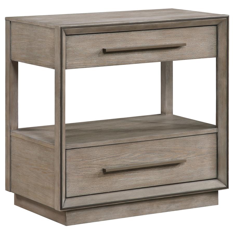 (image for) Durango 2-drawer Nightstand Bedside Table Taupe Oak