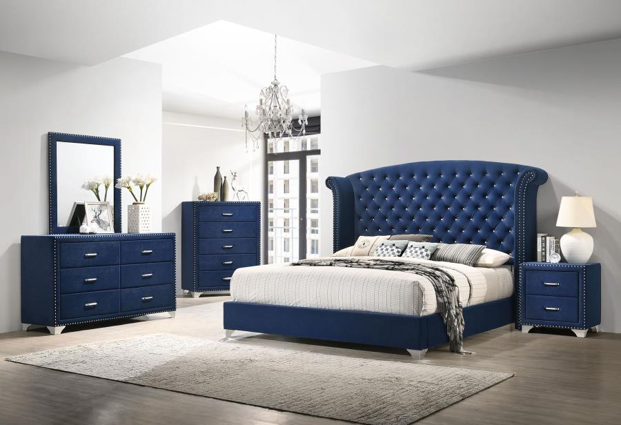 Modal Additional Images for Melody 6-drawer Upholstered Dresser with Mirror Pacific Blue