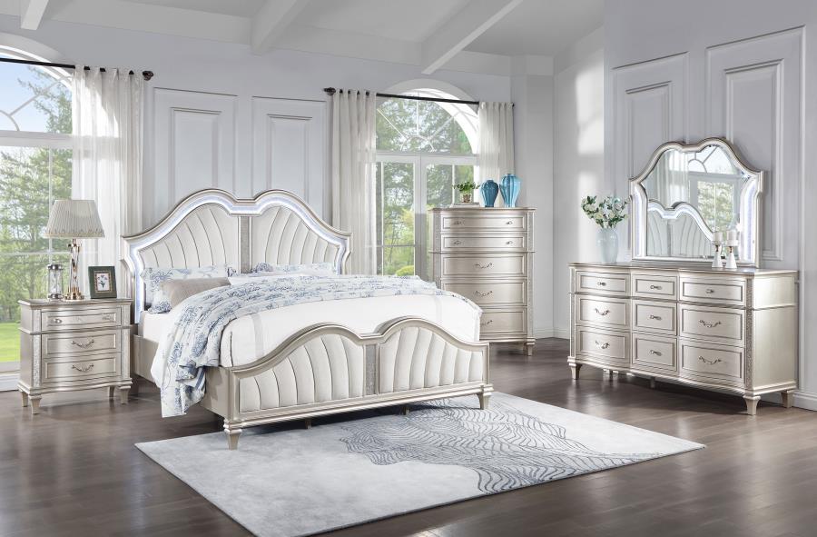 Modal Additional Images for Evangeline Wood Eastern King LED Panel Bed Silver Oak