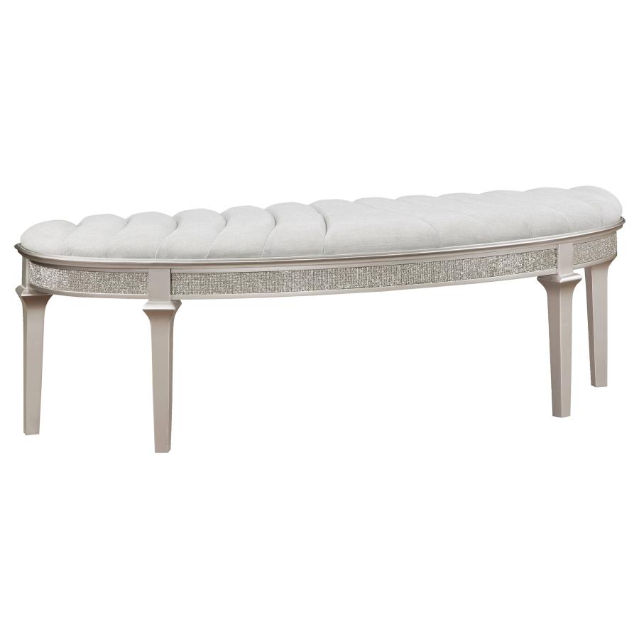 Evangeline Curved Fabric Upholstered Bench Silver Oak (image for) Evangeline Curved Fabric Upholstered Bench Silver Oak