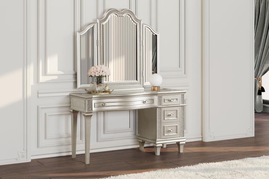 Evangeline 4-drawer Vanity Desk Makeup Table Silver Oak