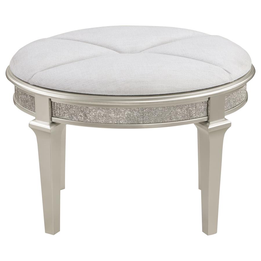 Evangeline Upholstered Oval Vanity Stool Silver and Ivory