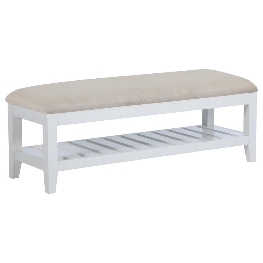 Bexhill Upholstered Rectangular Bench with Shelf White (image for) Bexhill Upholstered Rectangular Bench with Shelf White