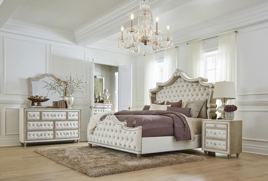 Modal Additional Images for Antonella Upholstered Eastern King Panel Bed Ivory and Camel