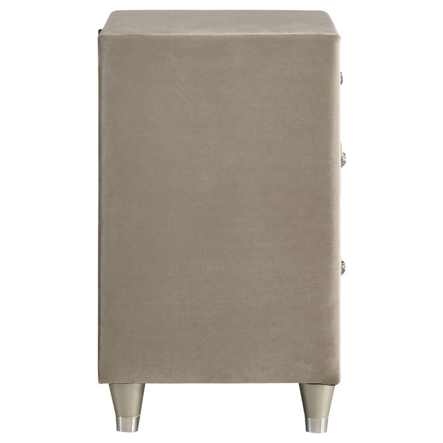 Antonella Upholstered 3-drawer Nightstand Ivory and Camel