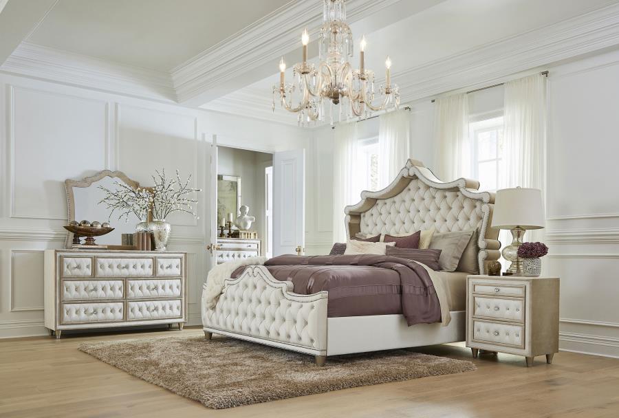 Modal Additional Images for Antonella Upholstered 3-drawer Nightstand Ivory and Camel
