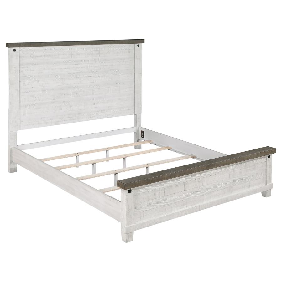 Lilith Wood Queen Panel Bed Distressed White (image for) Lilith Wood Queen Panel Bed Distressed White