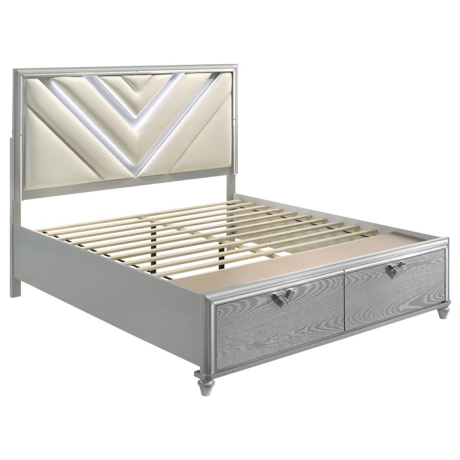 Veronica Wood Queen LED Storage Panel Bed Light Silver (image for) Veronica Wood Queen LED Storage Panel Bed Light Silver