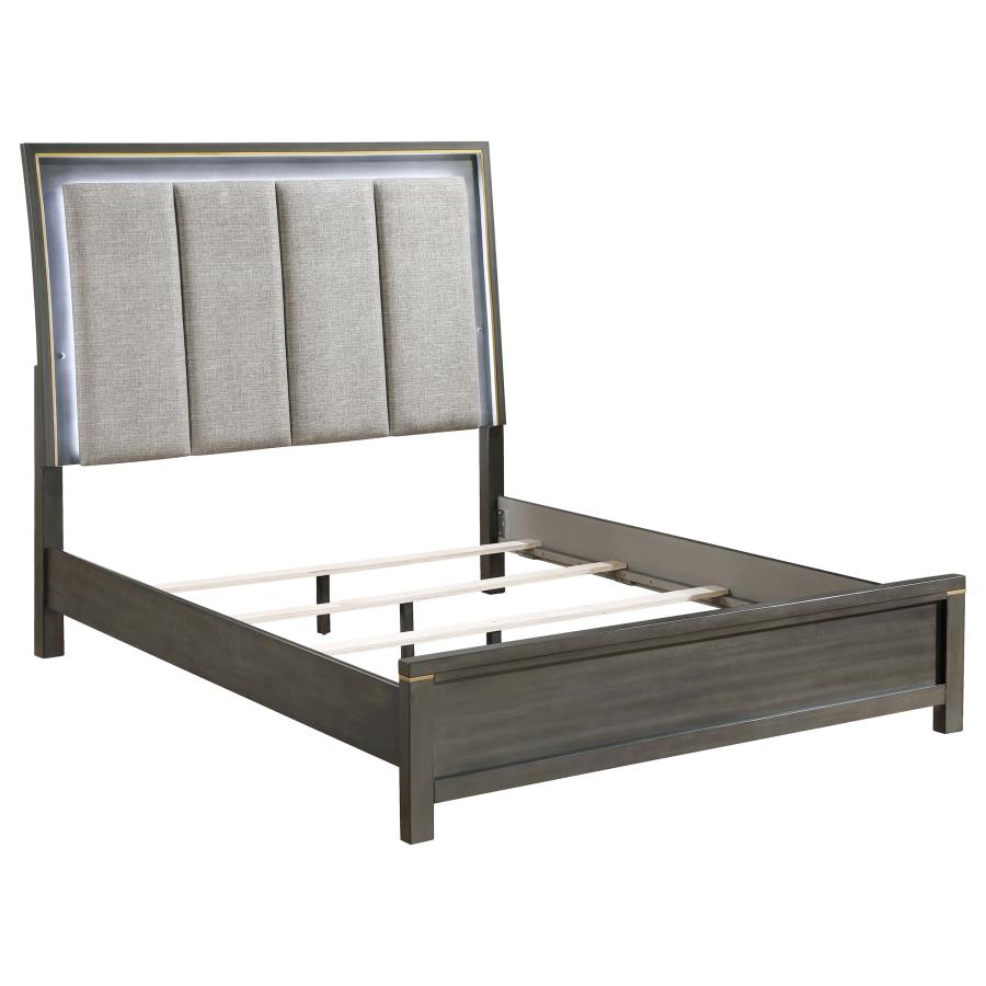 Kieran Wood Queen LED Panel Bed Grey (image for) Kieran Wood Queen LED Panel Bed Grey