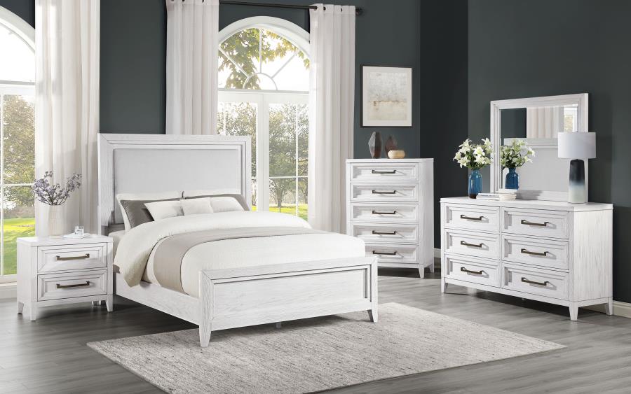 Modal Additional Images for Marielle Eastern King Panel Bed Distressed White 