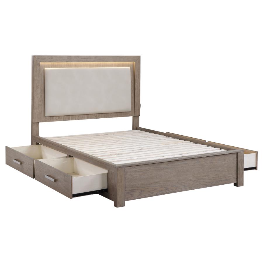 Kenora 56-inch Queen LED Storage Bed Barley Brown (image for) Kenora 56-inch Queen LED Storage Bed Barley Brown