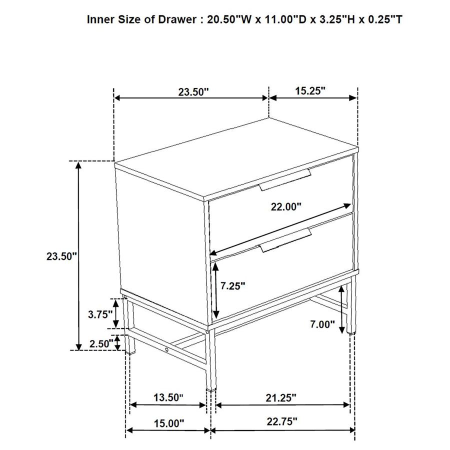 Sonora 2-drawer Nightstand Bedside Table White 