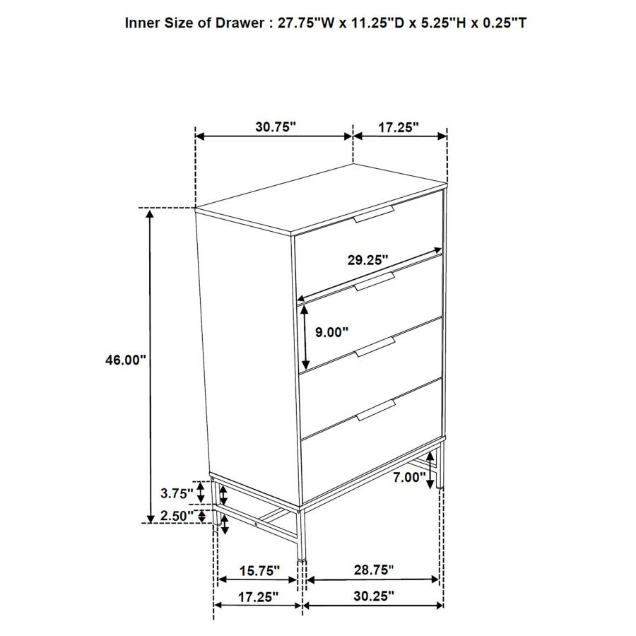 Sonora 4-drawer Bedroom Chest White 