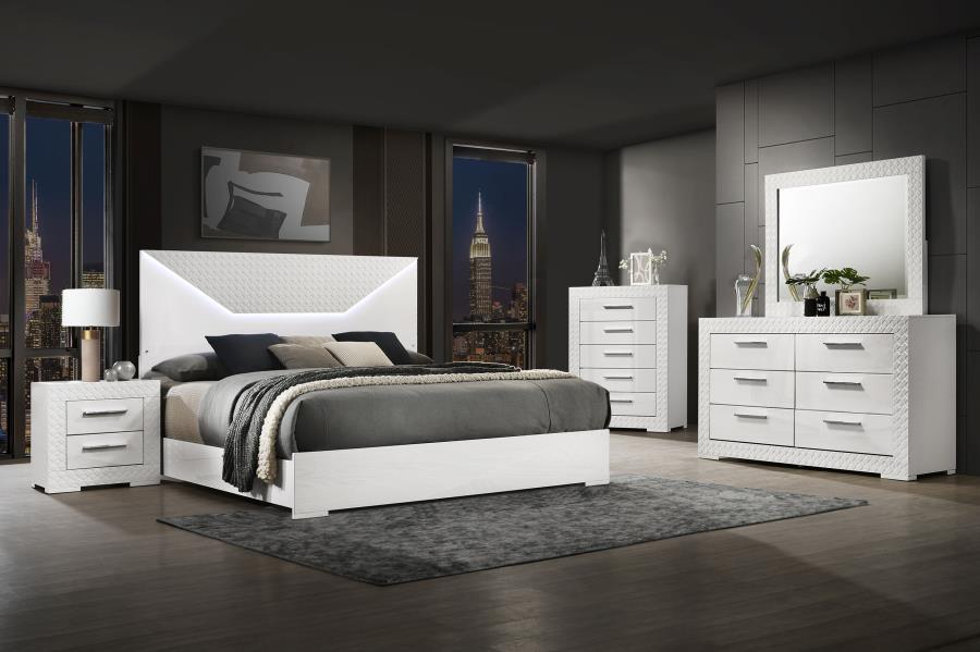 Ives 5-piece Queen Bedroom Set White High Gloss (image for) Ives 5-piece Queen Bedroom Set White High Gloss