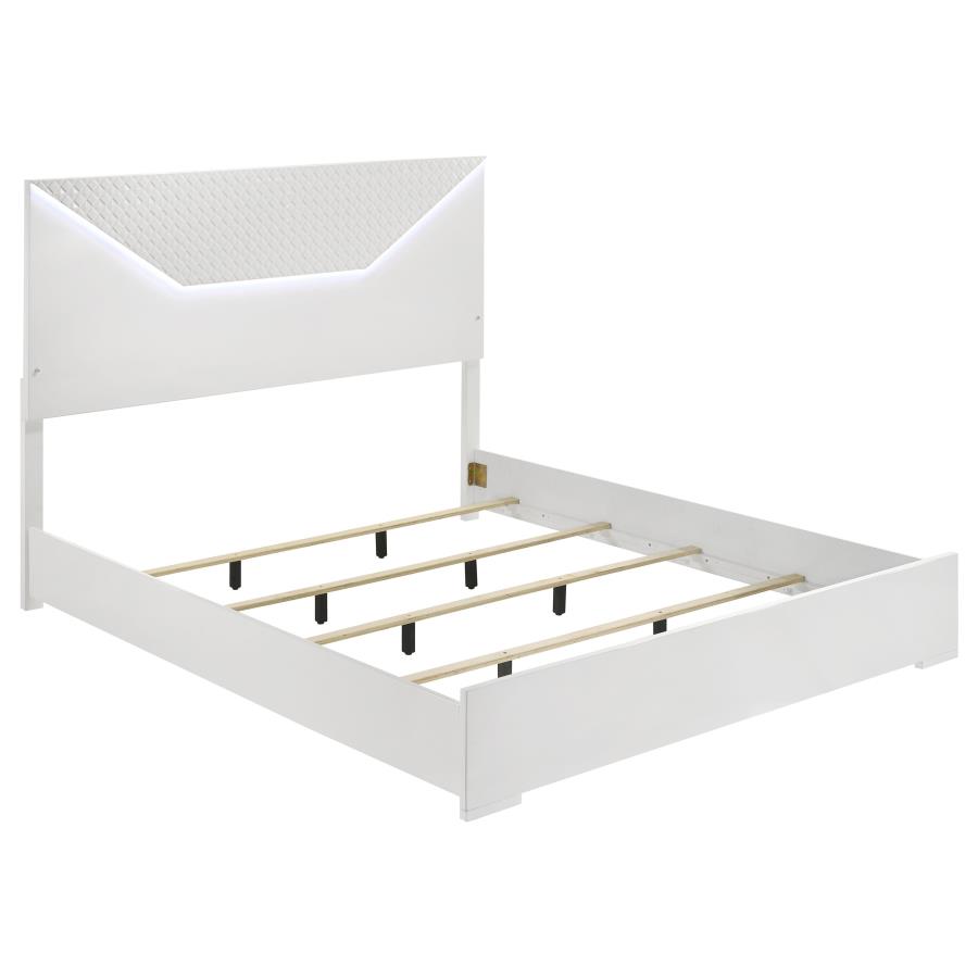 Ives Queen Panel Bed LED Headboard White High Gloss (image for) Ives Queen Panel Bed LED Headboard White High Gloss