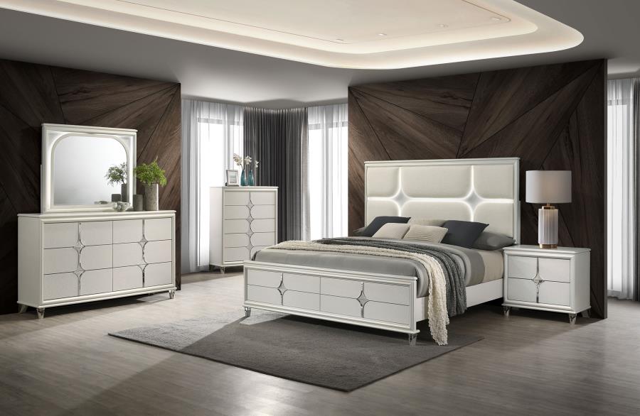 Olivia 5-piece Eastern King Bedroom Set Pearl White (image for) Olivia 5-piece Eastern King Bedroom Set Pearl White
