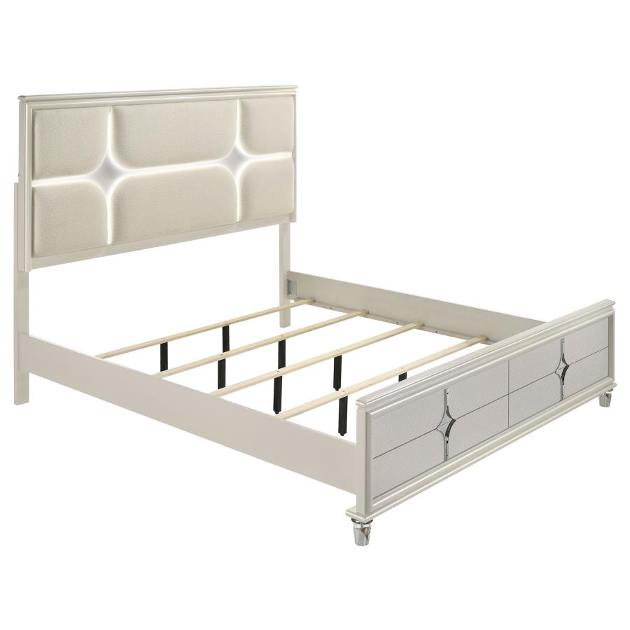 Olivia Queen Panel Bed LED Headboard Pearl White (image for) Olivia Queen Panel Bed LED Headboard Pearl White