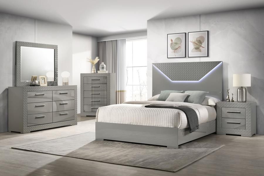 Ives 5-piece Queen Bedroom Set Grey High Gloss (image for) Ives 5-piece Queen Bedroom Set Grey High Gloss