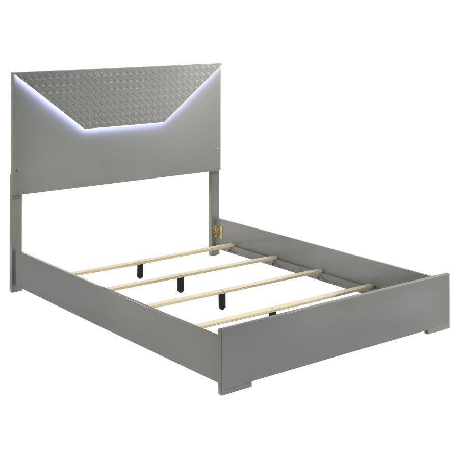 Ives Queen Panel Bed LED Headboard Grey High Gloss (image for) Ives Queen Panel Bed LED Headboard Grey High Gloss