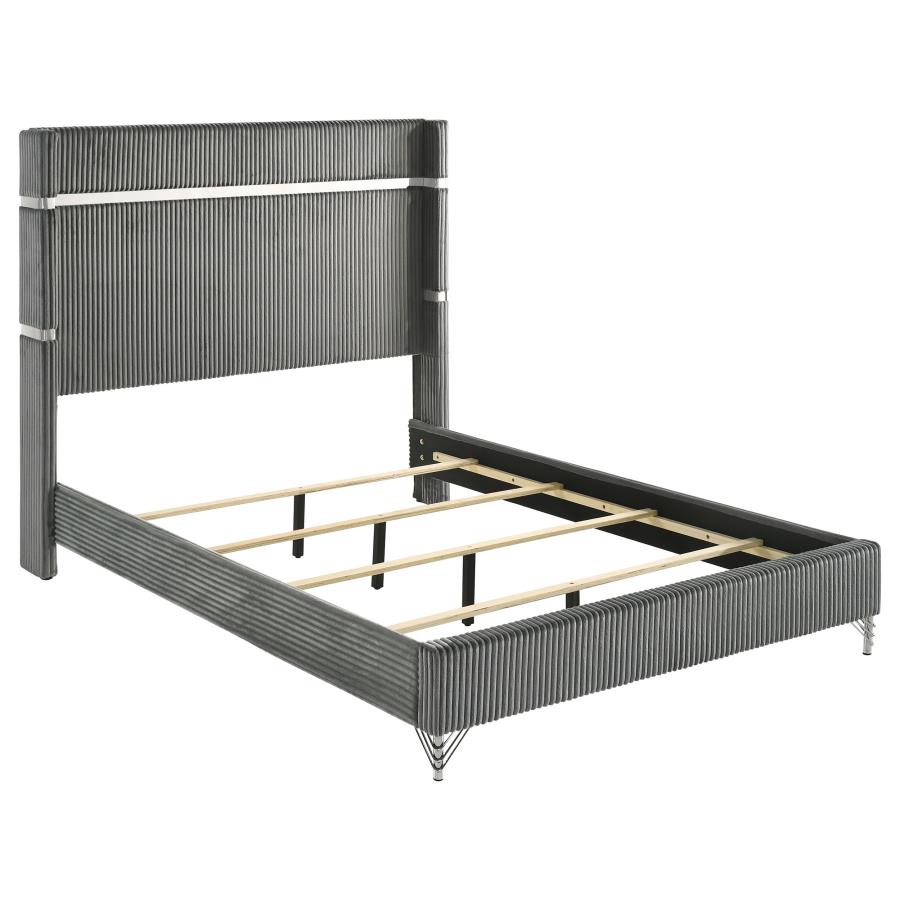 Lucia 61-inch Upholstered Eastern King Wingback Bed Grey (image for) Lucia 61-inch Upholstered Eastern King Wingback Bed Grey